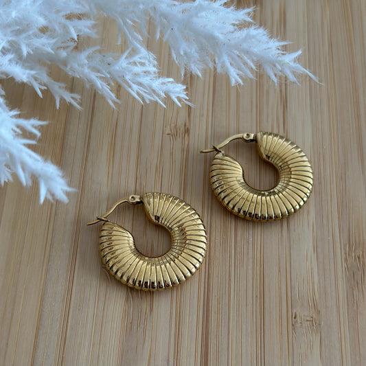 Orecchini cerchi piatti rigati - Gold
