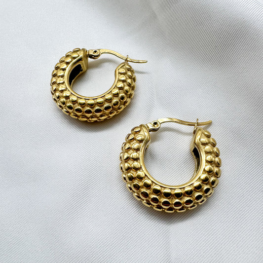Orecchini cerchi bombati lavorati - Gold