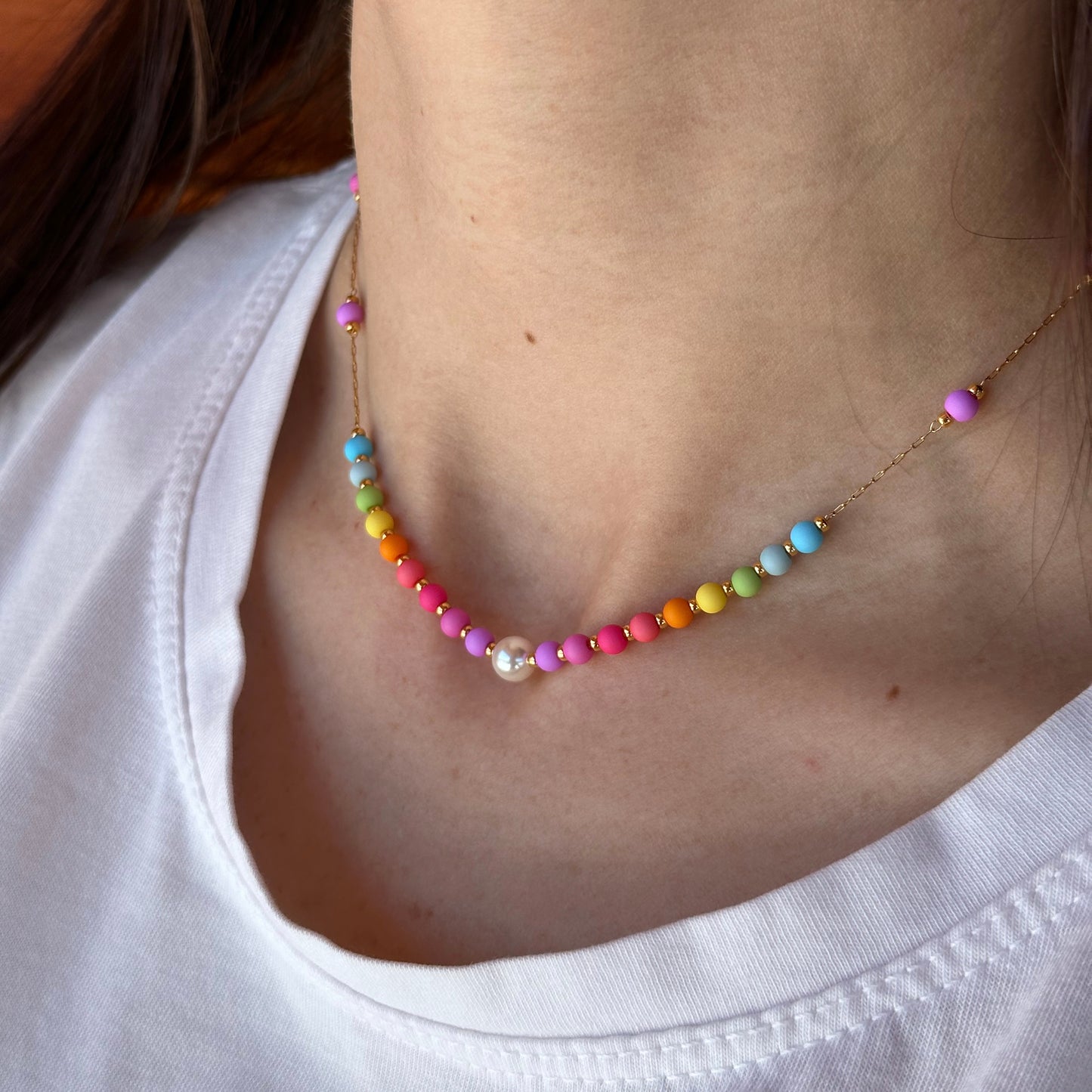 Collana girocollo bollicine multicolor e perla centrale - Gold