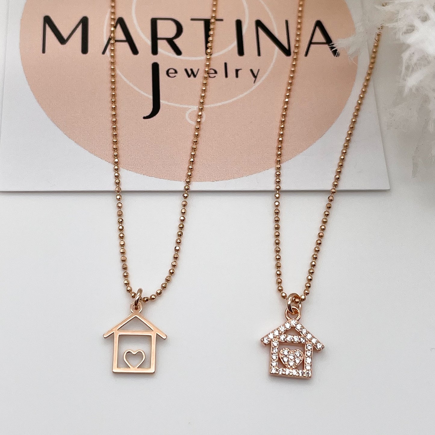 Collana casetta cuore zirconi - Rosè