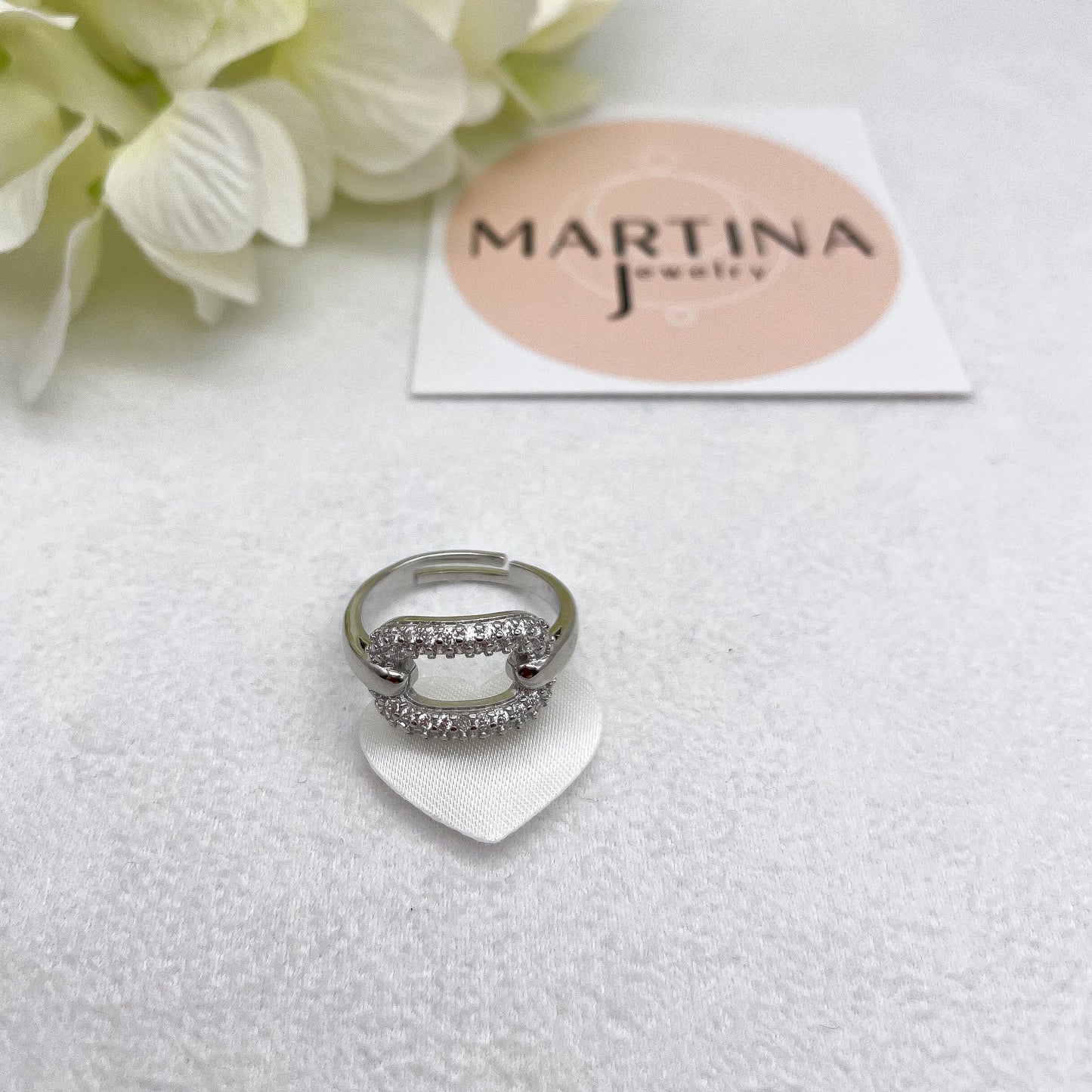 Anello centrale ovale strass - Silver