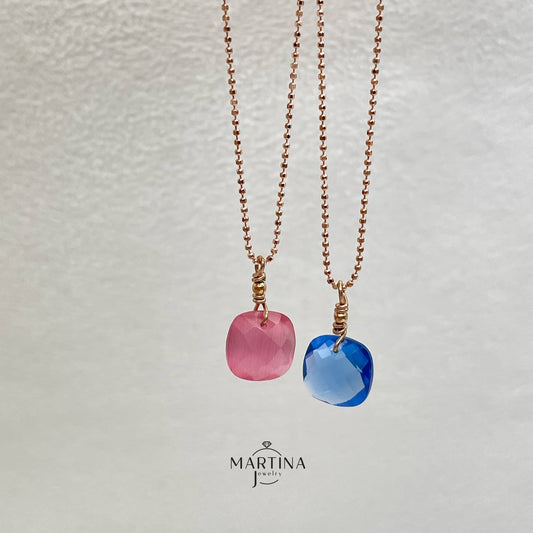 Collana pietra idrotermale taglio cuscino - Blu