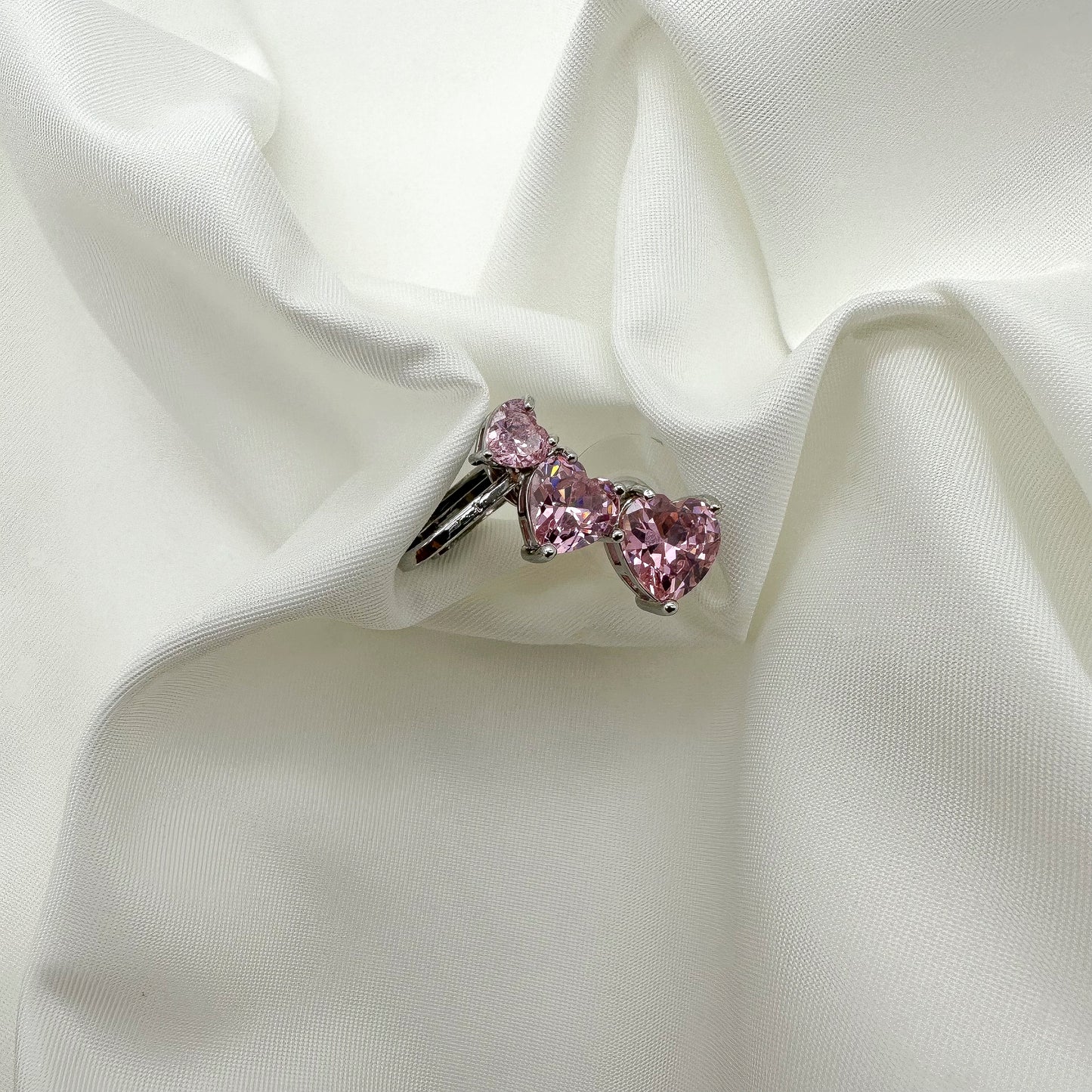 Orecchini ala laterale cuori rosa strass rosa - Silver