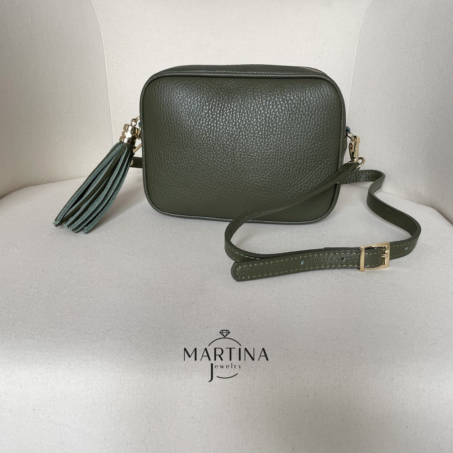 Borsa tracolla full color in vera pelle - Verde Militare