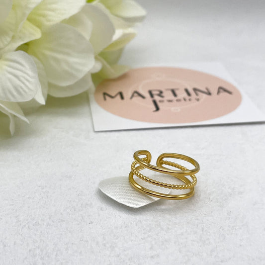 Anello tripla fila con centrale lavorato - Gold