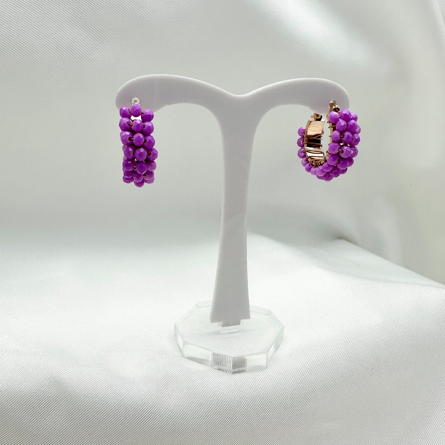 Orecchini cerchi intrecciati con Agata lilla - Rosè