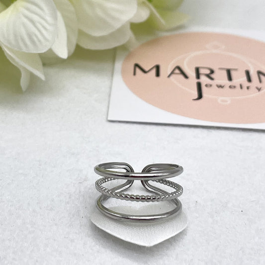 Anello tripla fila con centrale lavorato - Silver