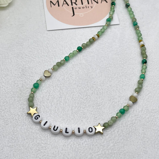 Collana Nome e pietre/cristalli colorati - Gold