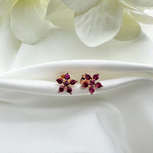 Orecchini fiore zirconi fuxia - Rosè