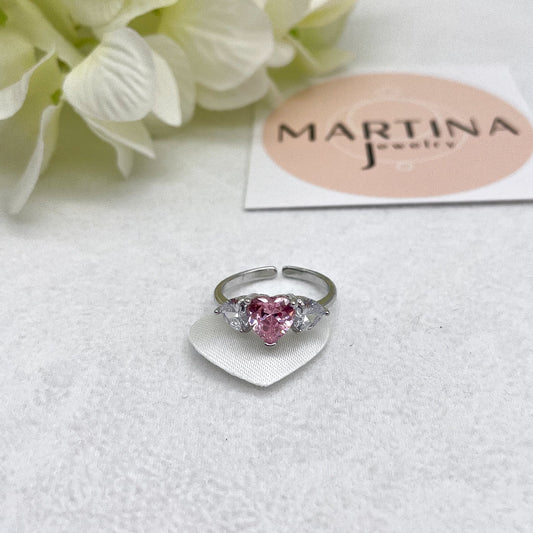 Anello triplo cuore centrale Rosa - Silver