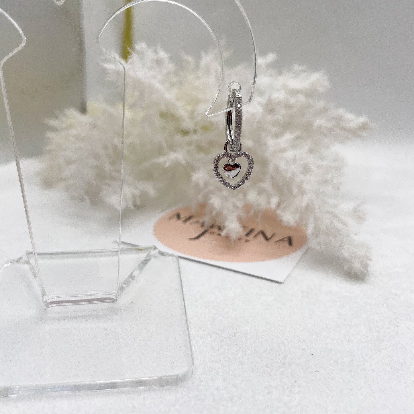 Orecchini cerchietti zirconi doppi cuori - Siver