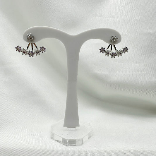 Orecchini a barchetta con fiori di zirconi bianchi e lilla - Siver