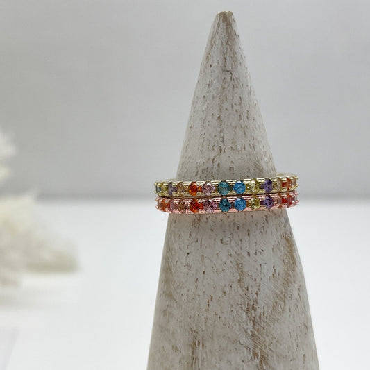 Anello fedina media zirconi multicolor - Gold