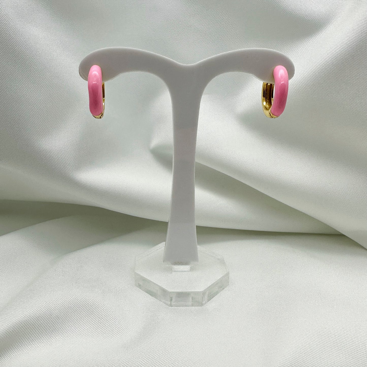 Orecchini cerchietti smaltati rosa shock - Gold