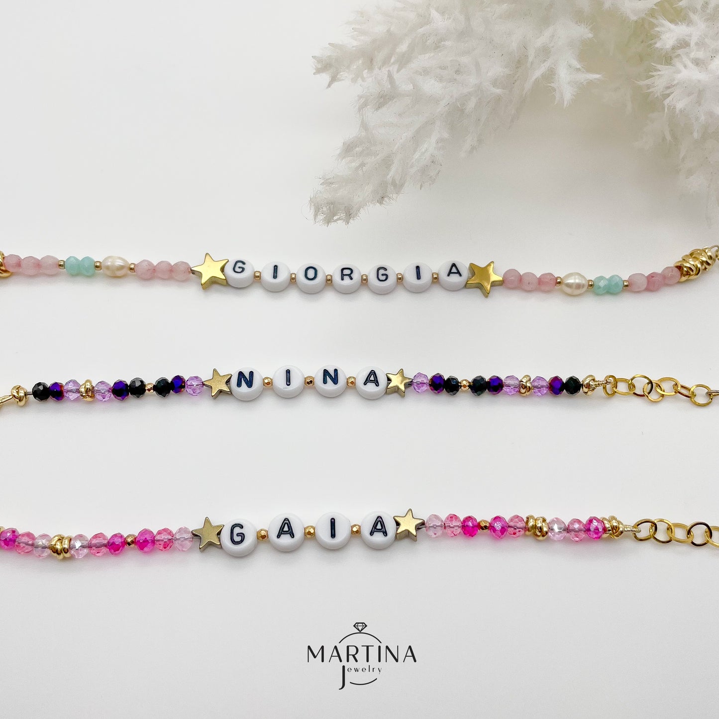 Bracciale Nome e pietre/cristalli colorati - Gold