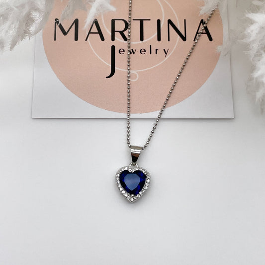 Collana cuore blu centrale e zirconi - Silver