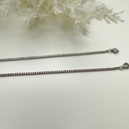 Bracciale tennis zirconi rosa - Silver