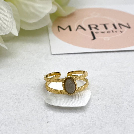 Anello pietra grigia centrale - Gold