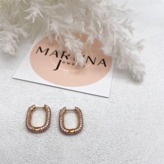 Orecchini cerchietti rettangolari zirconi rosa - Rosè