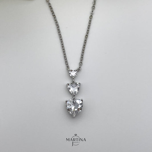 Collana trilogy cuori cristallo bianco - Silver