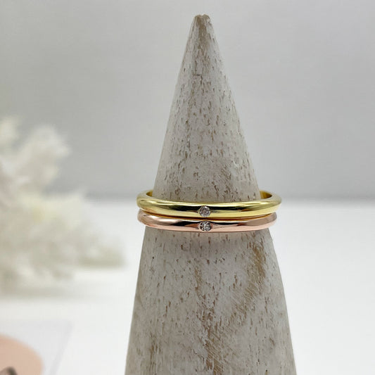 Anello fedina liscia zircone centrale bianco - Gold