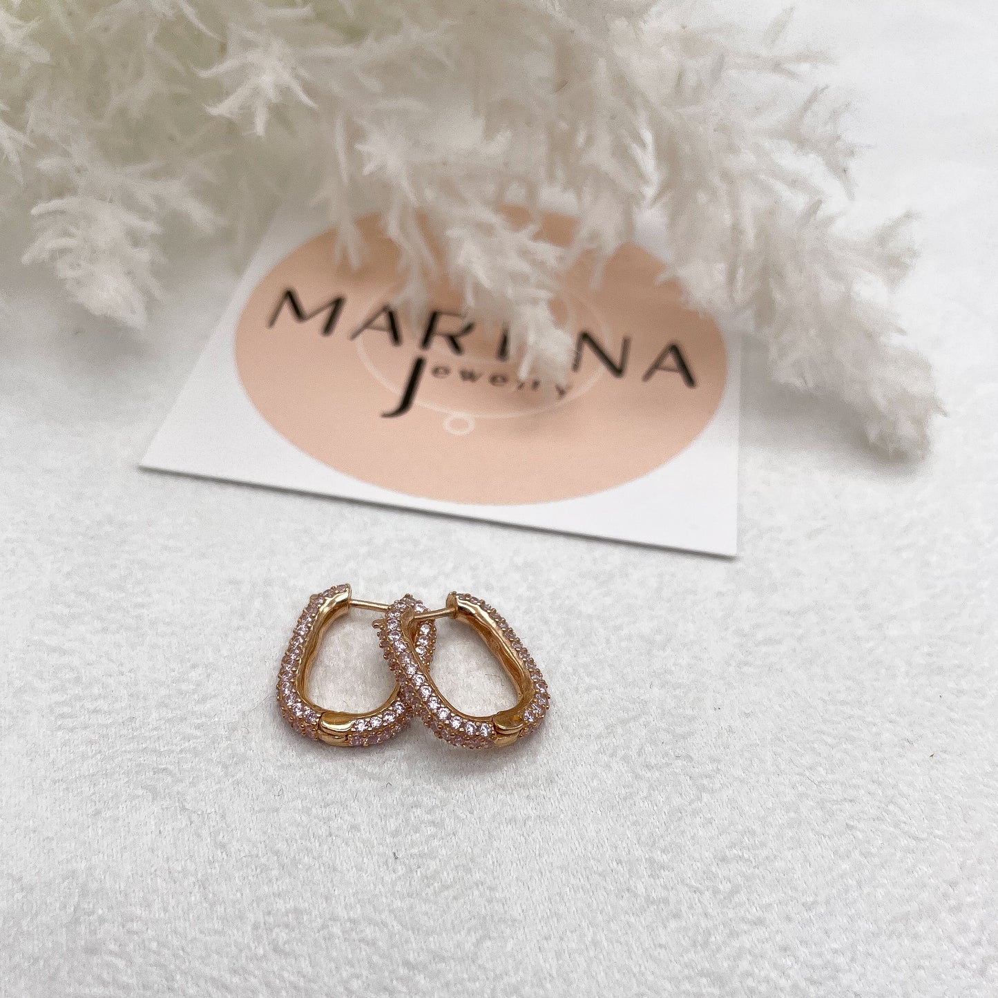 Orecchini cerchietti rettangolari zirconi rosa - Rosè