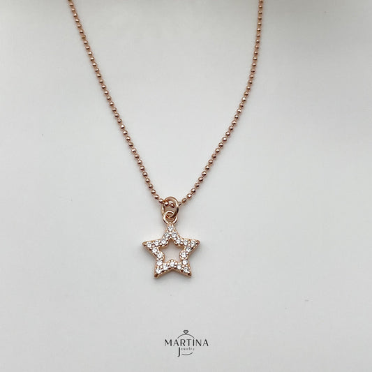 Collana palline diamantate e stella zirconi - Rosè