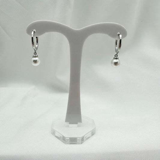 Orecchini cerchi piccoli con perla - Silver