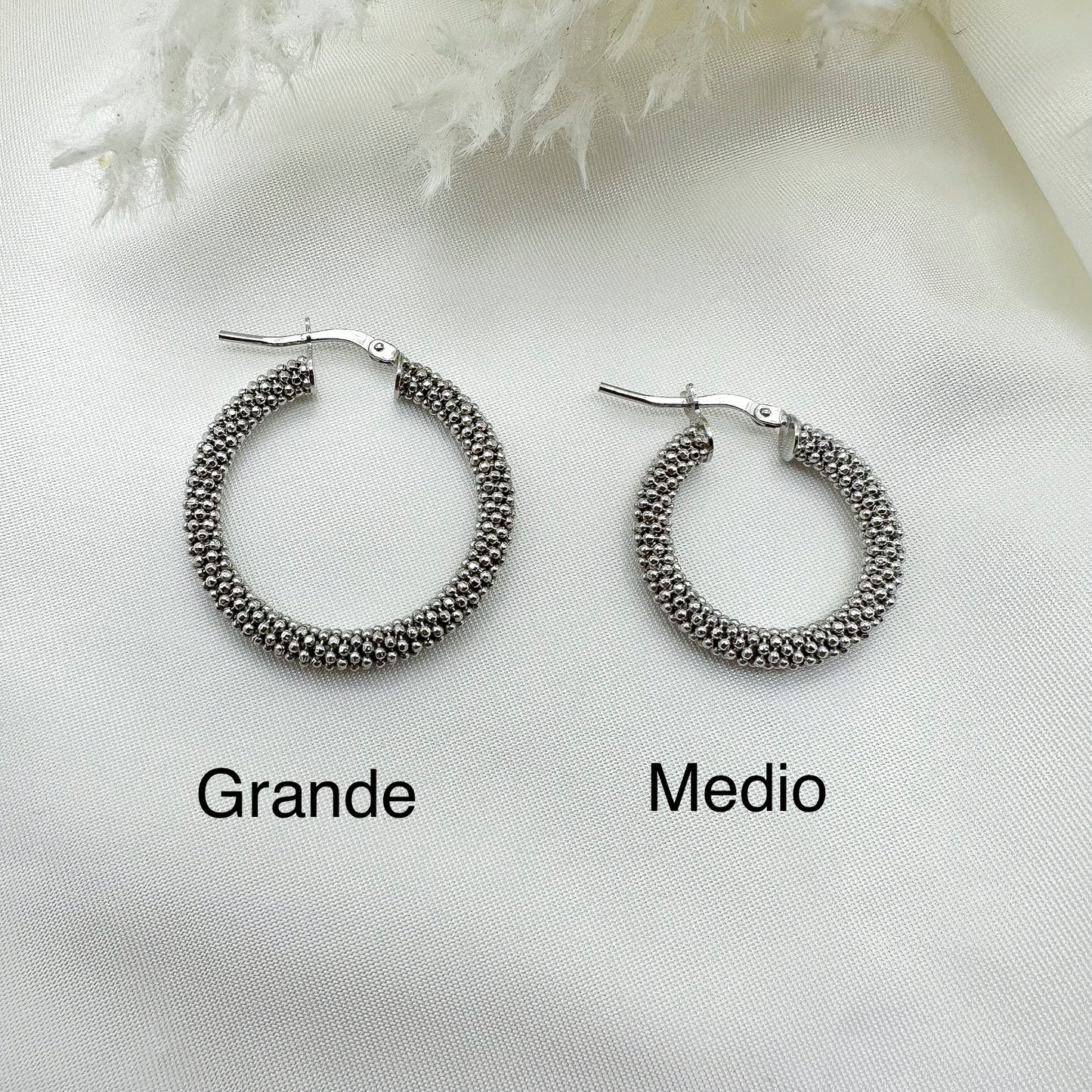 Orecchini cerchi pop corn rodio Medi - Silver