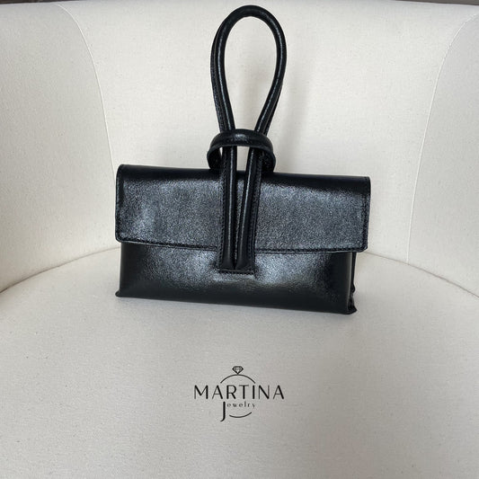 Borsa tracolla in vera pelle con cinturino da polso - Nero