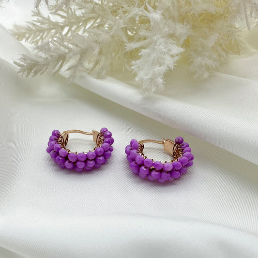 Orecchini cerchi intrecciati con Agata lilla - Rosè