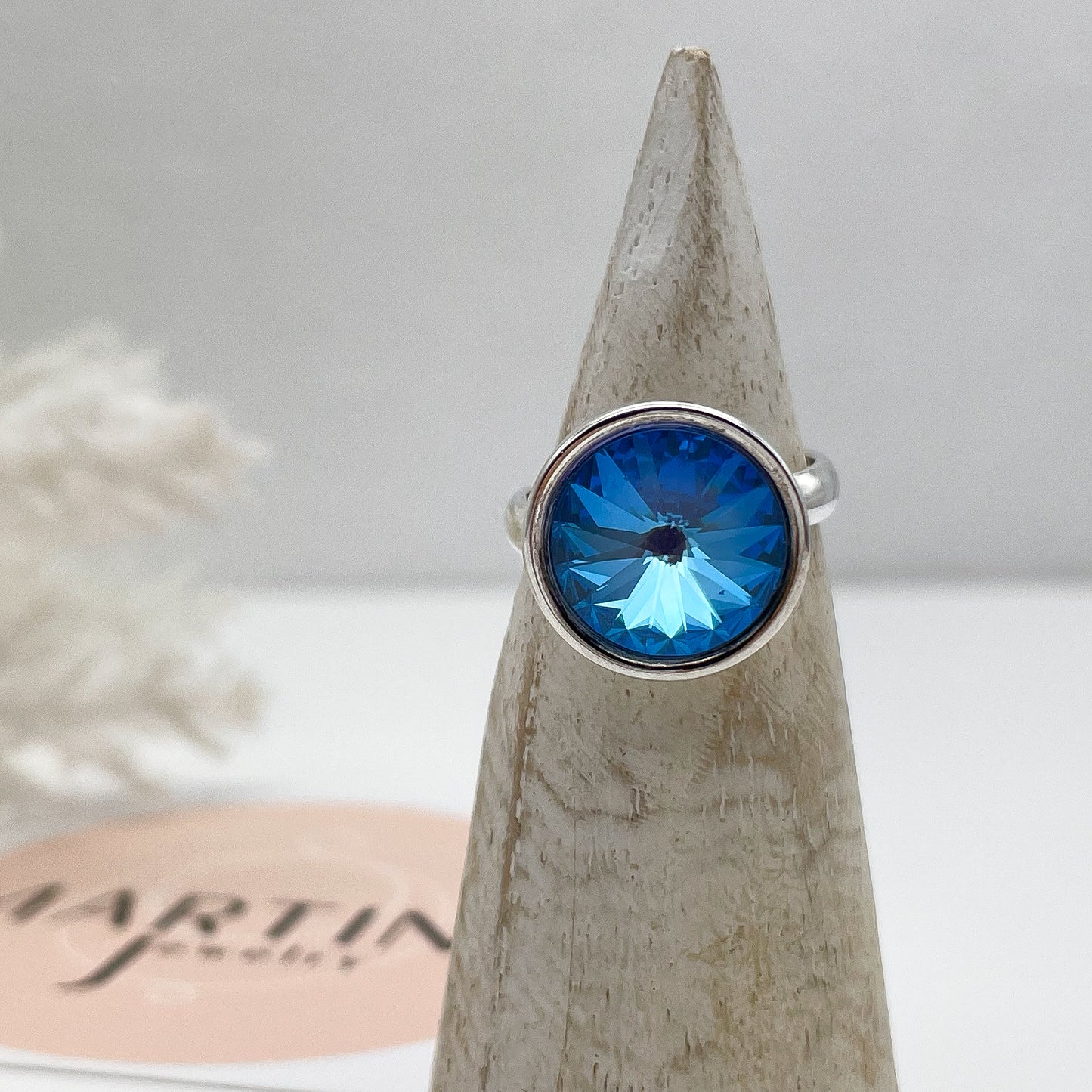 Anello con centrale Swarovski Azzurro profondo - Silver
