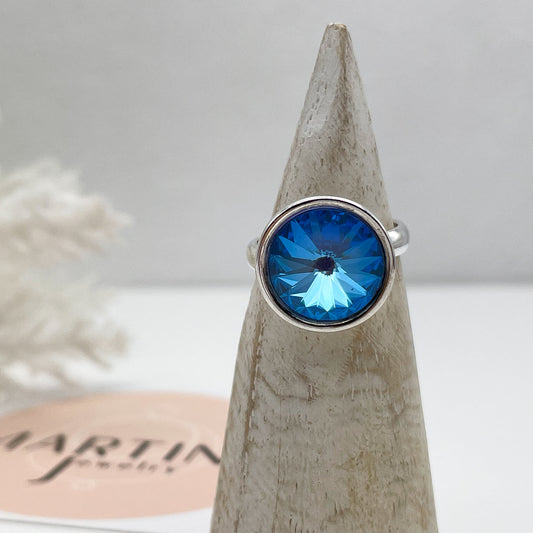 Anello con centrale Swarovski Azzurro profondo - Silver