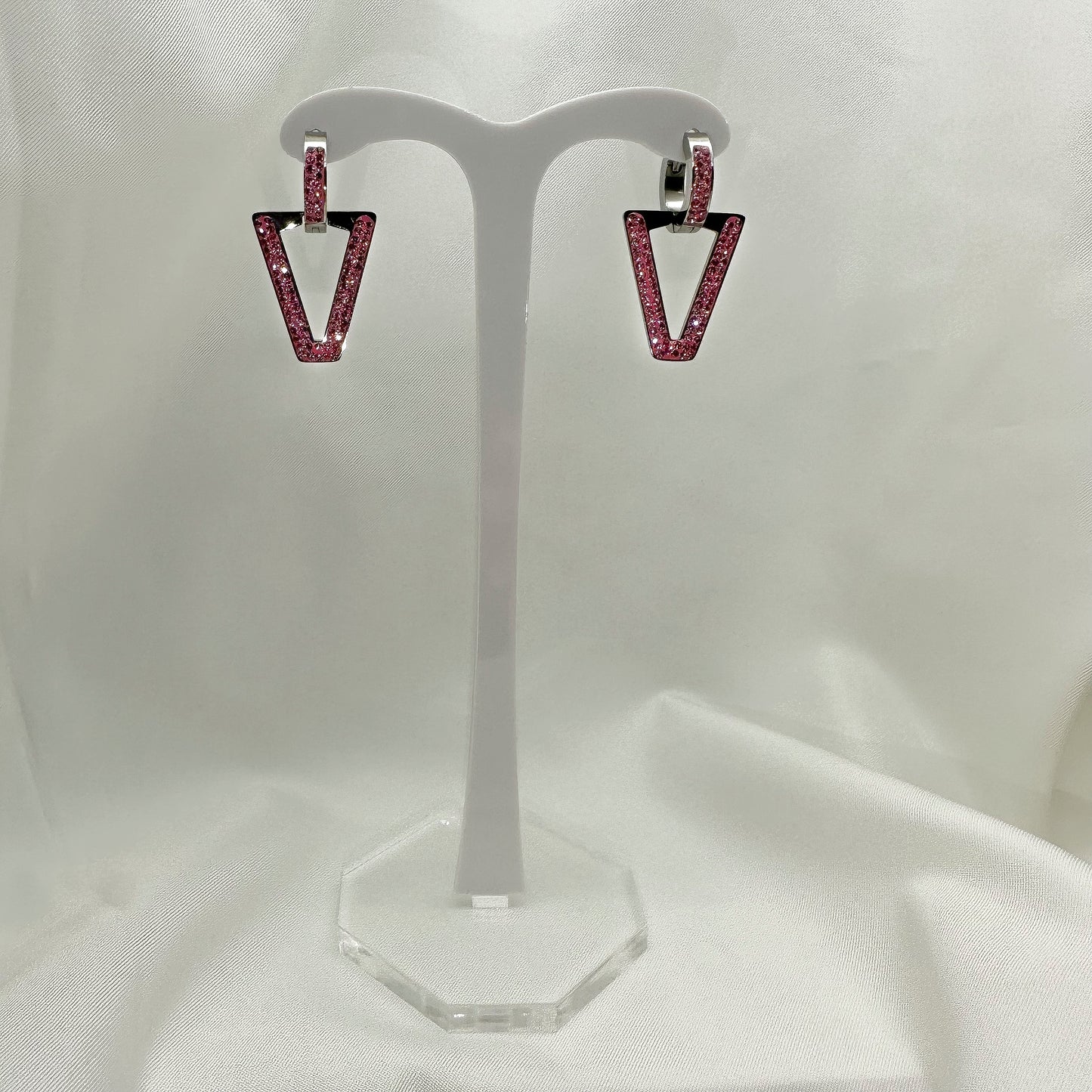Orecchini a V stile Ferragni strass rosa - Silver