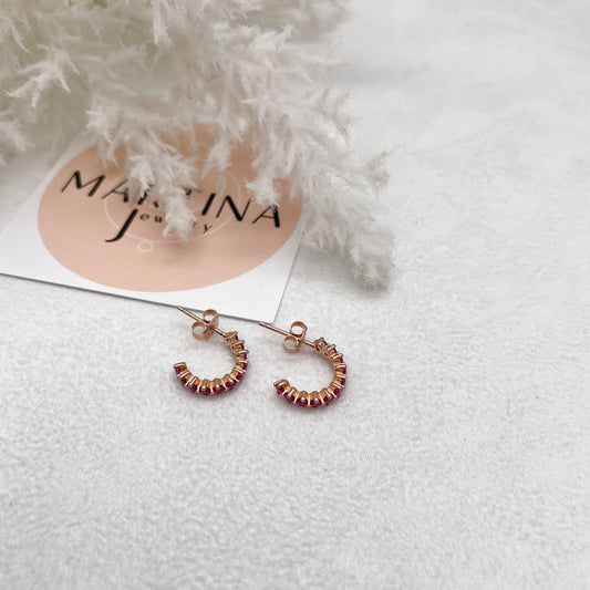 Orecchino cerchietto mezzaluna zirconi fuxia - Rosè