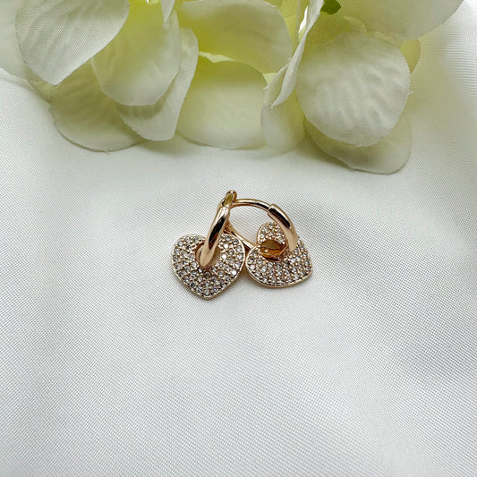 Orecchini cerchietti pendenti cuore zirconato - Gold