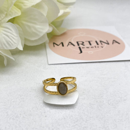 Anello pietra grigia centrale - Gold
