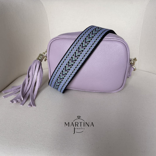 Borsa tracolla full color in vera pelle con tracolla fantasia V1 - Lilla