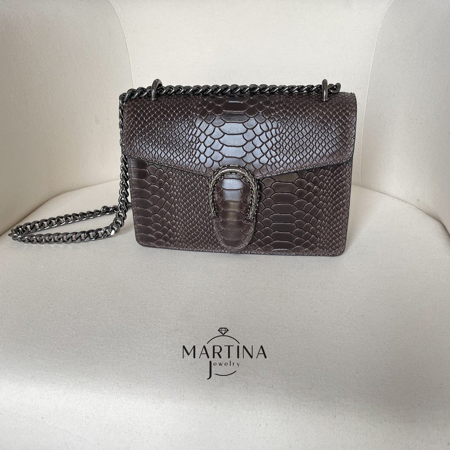 Borsa tracolla serpente in vera pelle - Testa di Moro