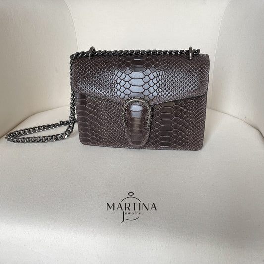 Borsa tracolla serpente in vera pelle - Testa di Moro