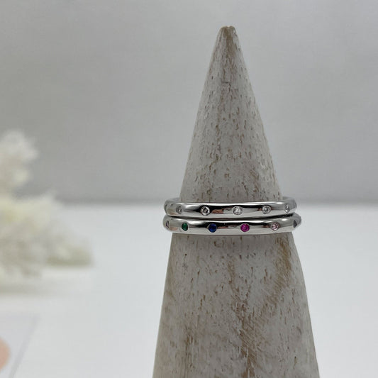 Anello fedina liscia zirconi multicolor - Silver