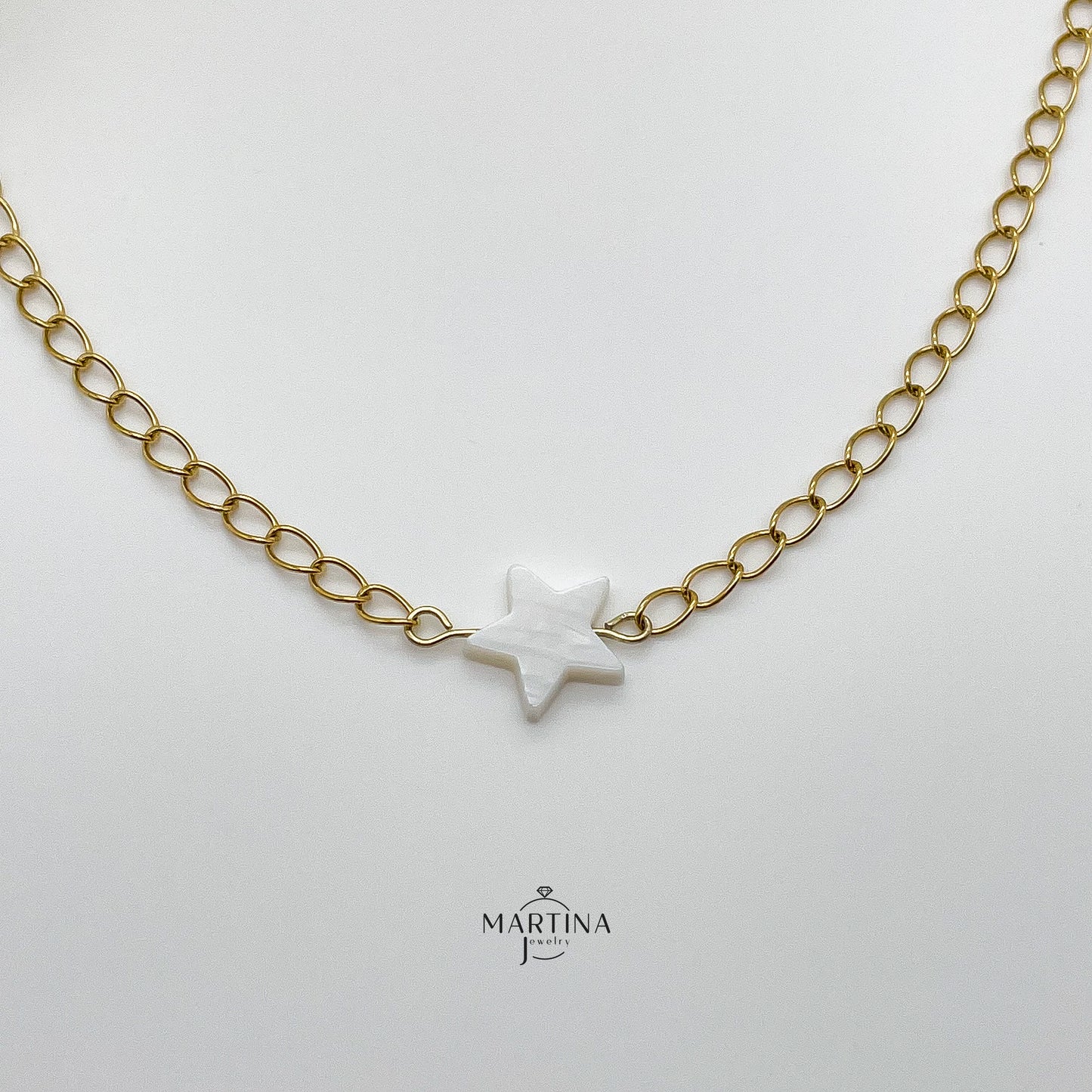 Collana catena ovali e stella in madreperla - Gold