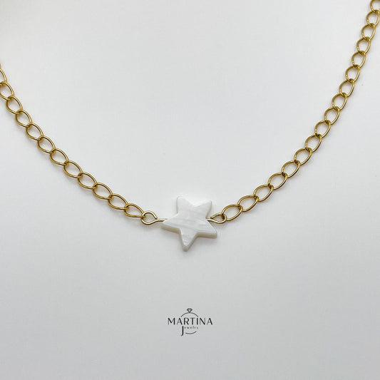 Collana catena ovali e stella in madreperla - Gold