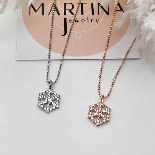 Collana fiocco di neve zirconi - Rosè