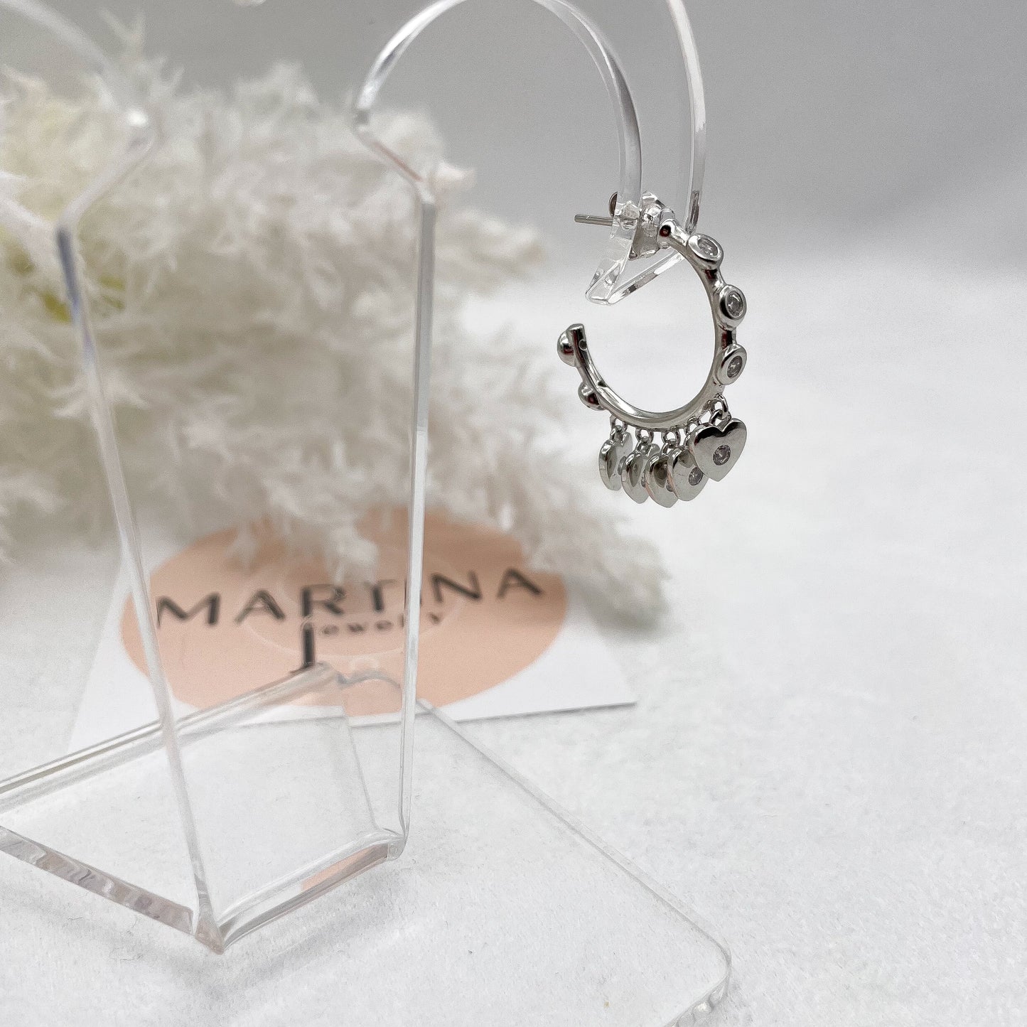 Orecchini Cerchi cuoricini e zirconi - Silver