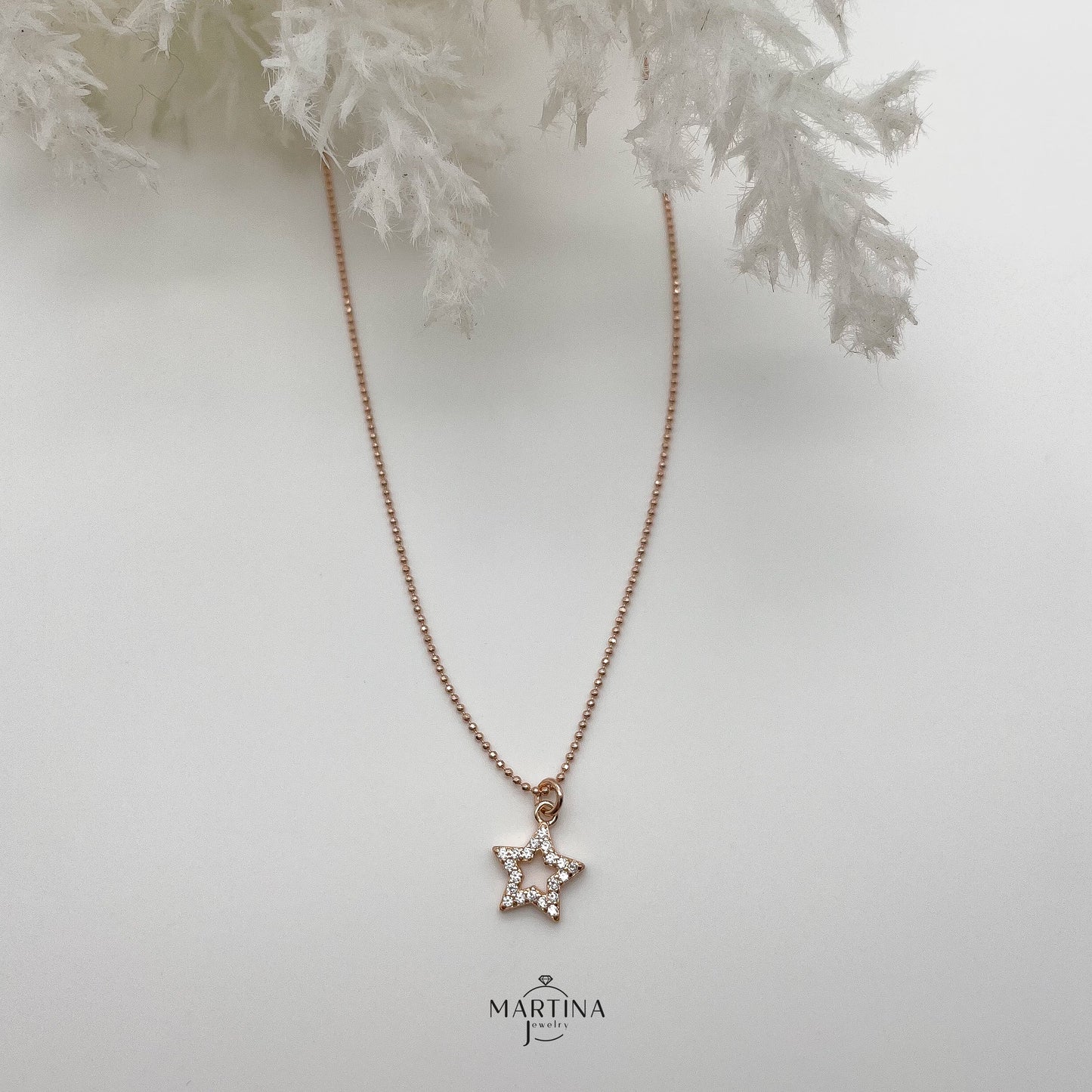 Collana palline diamantate e stella zirconi - Rosè