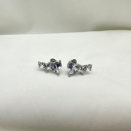 Orecchini cuori strass bianchi - Silver