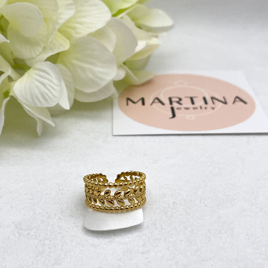 Anello motivo foglie centrale lavorato - Gold