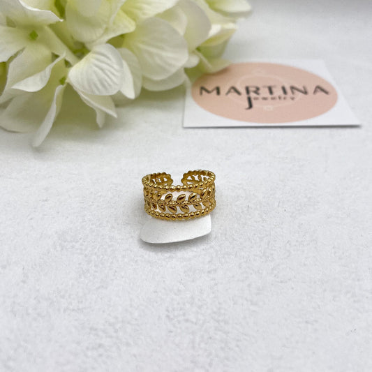Anello motivo foglie centrale lavorato - Gold