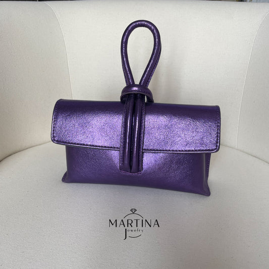Borsa tracolla in vera pelle con cinturino da polso - Viola